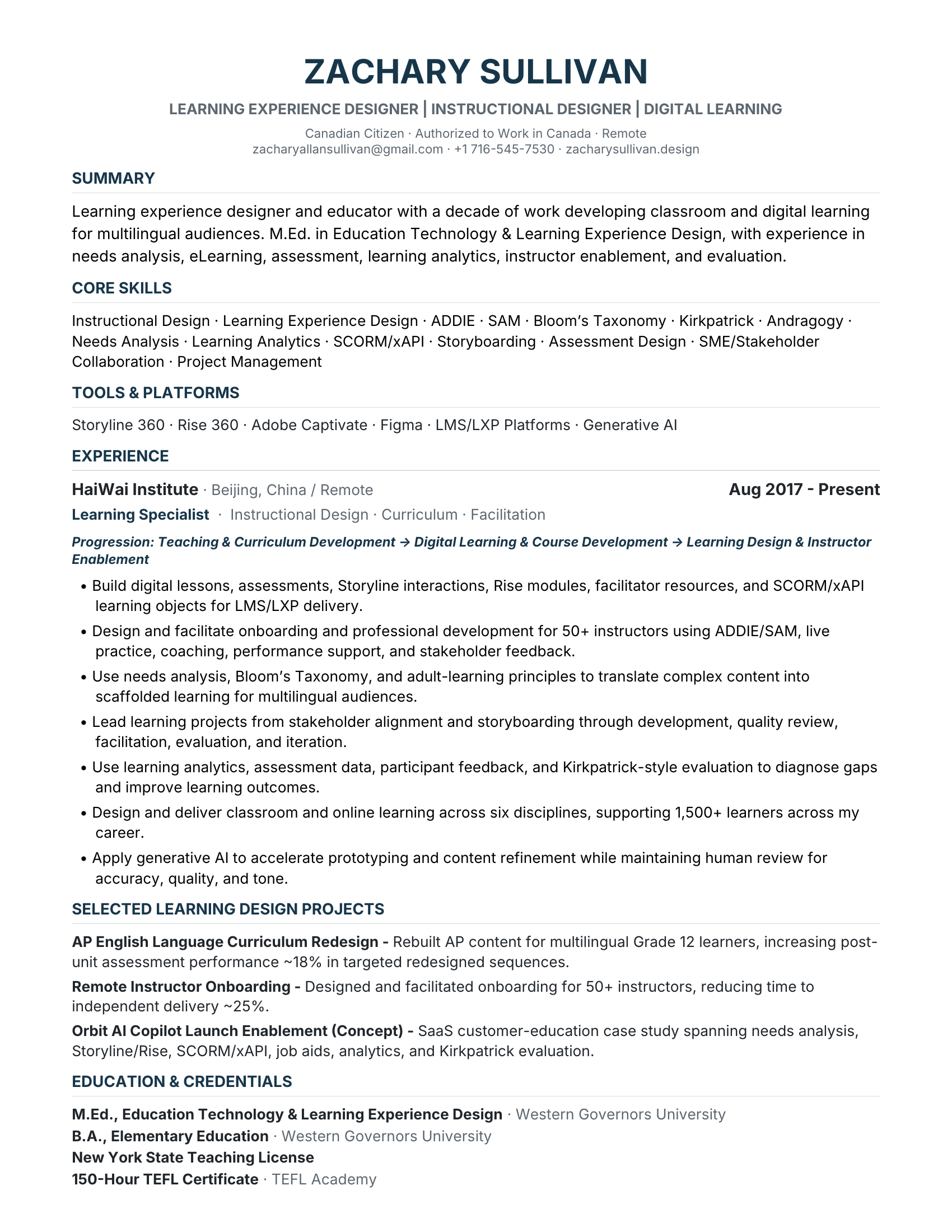 Zachary Sullivan resume